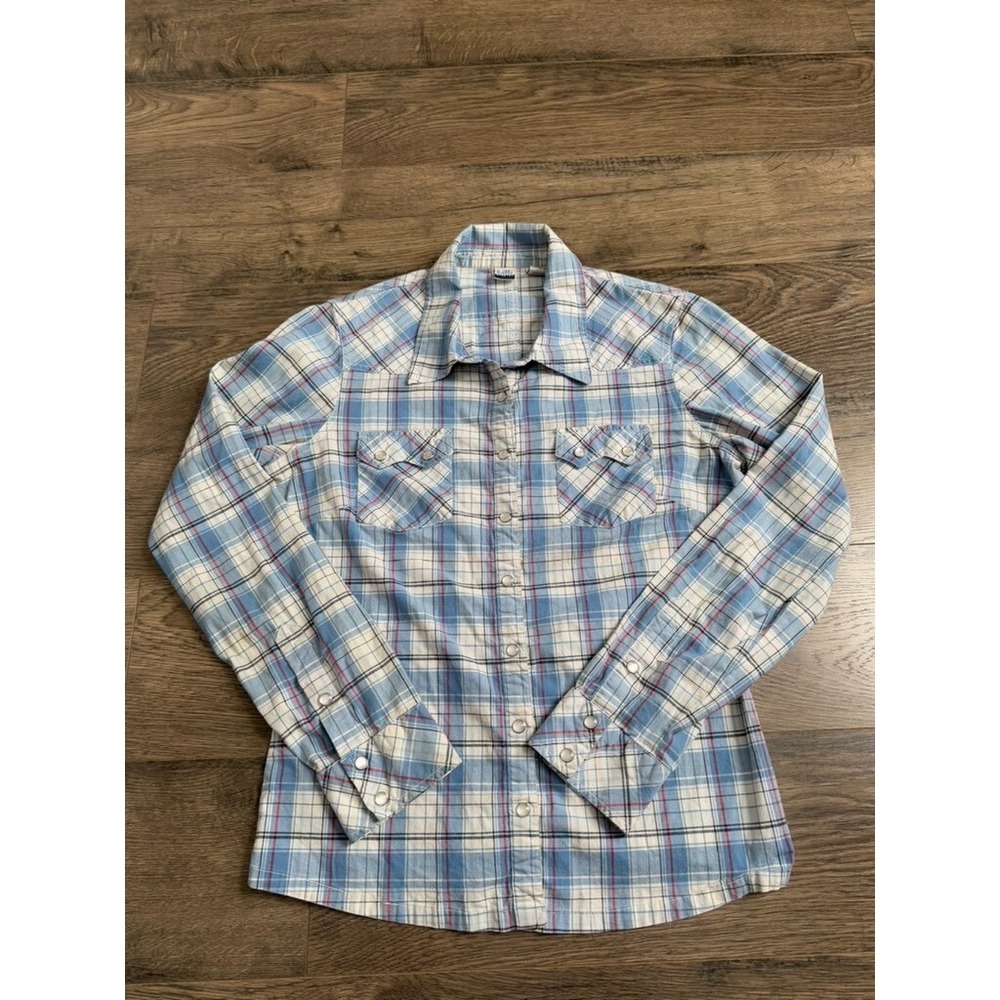 Womens TILT stretch western pearl snap long sleeve button up plaid size M